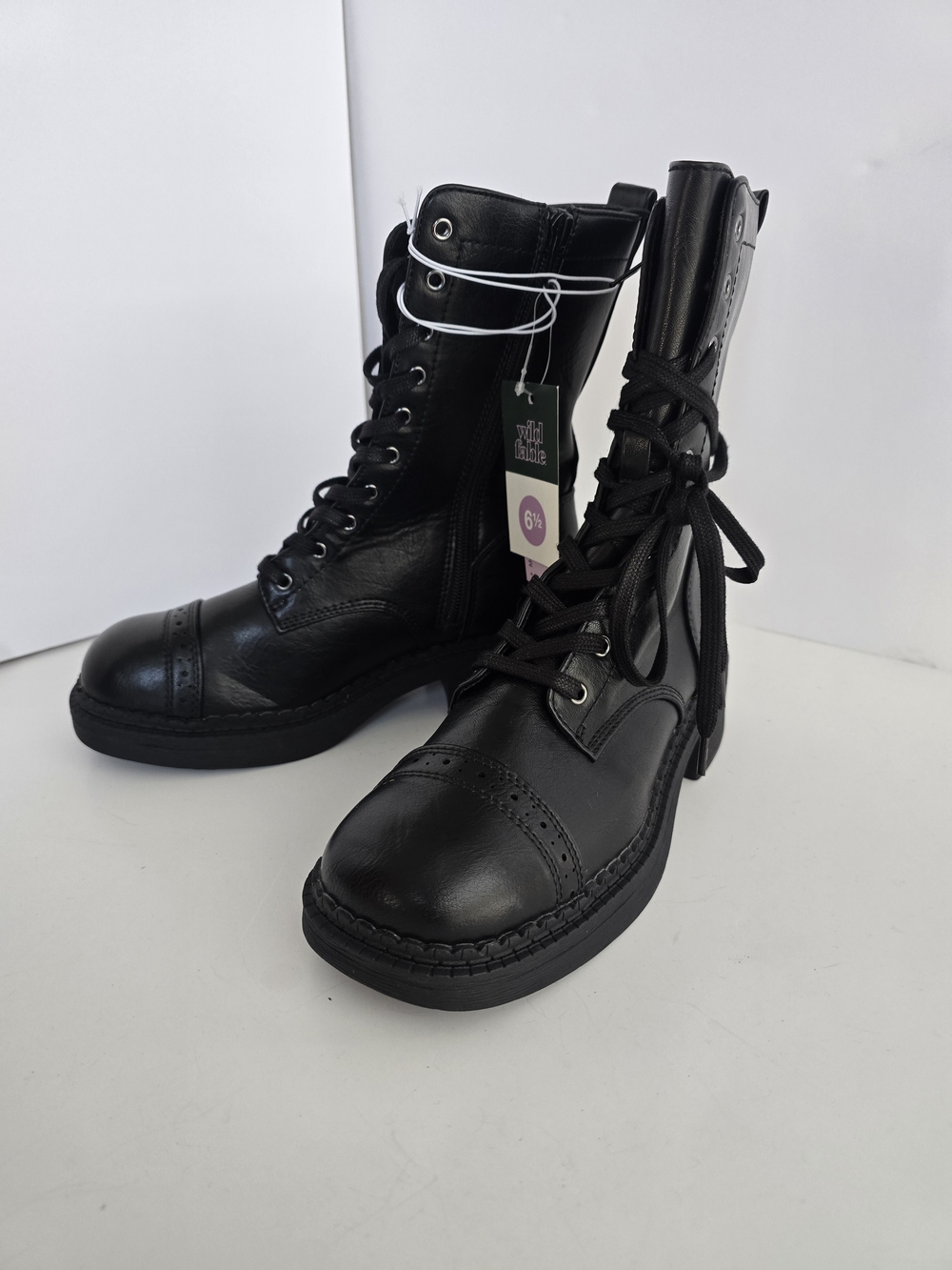 wild fable Black Lace-Up Combat Boots for Women